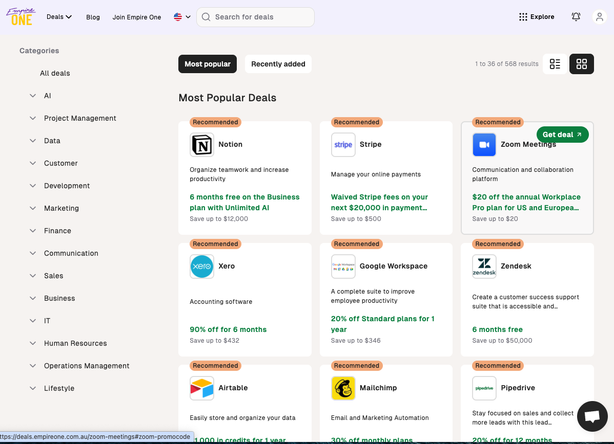 Empire One Premium deals interface
